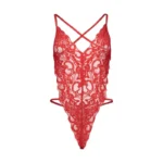 لباس خواب زنانه گیپور قرمز با دامن توری بلند - Image 4