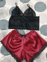 ست لباس خواب زنانه ساتن و گیپور دو تکه - Image 2