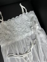 لباس خواب زنانه گیپور سفید به همراه شورت - Image 4