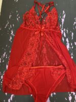 لباس خواب زنانه قرمز توری و دانتل با شورت ست - Image 2