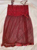 لباس خواب زنانه قرمز گیپور و تور + شورت فانتزی - Image 2