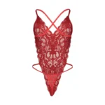 لباس خواب زنانه گیپور قرمز با دامن توری بلند - Image 3