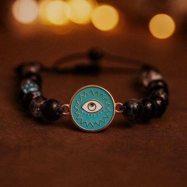 دستبند سنگی چشم نظر آبی و مشکی