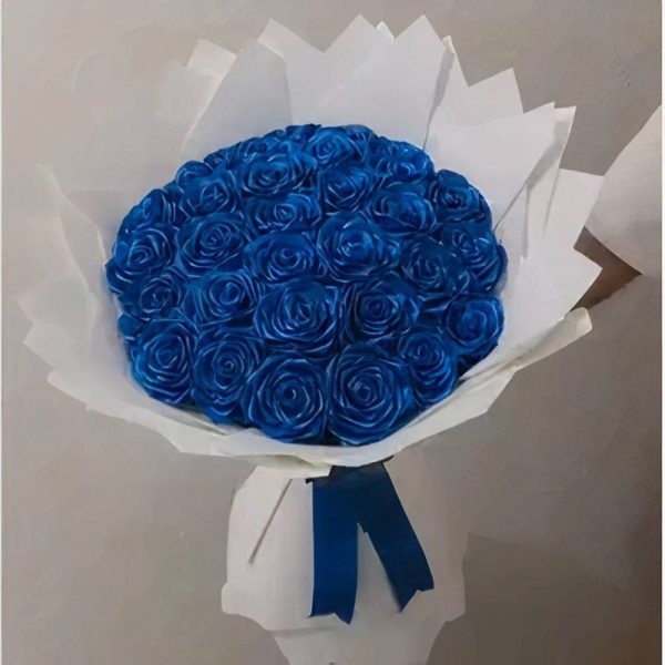 دسته گل روبانی آبی کاربنی