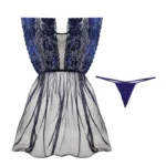 لباس خواب زنانه توری و دانتل آبی با شورت لامبادا