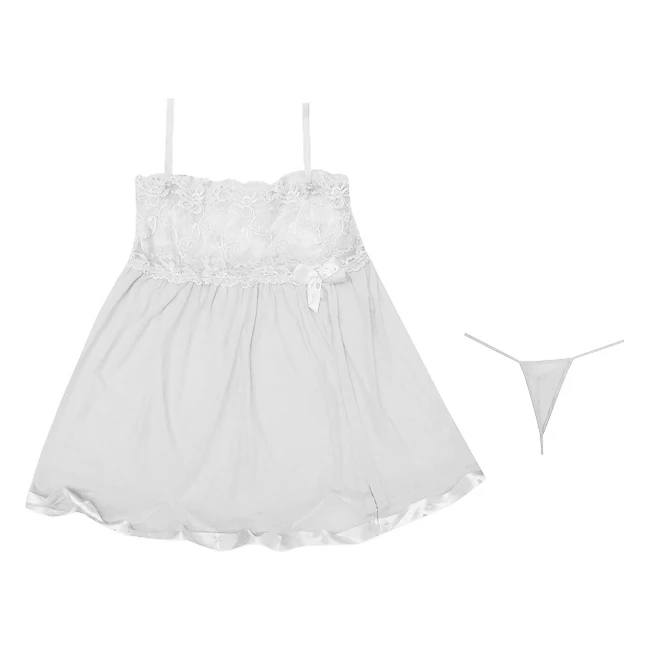 لباس خواب زنانه سفید گیپور و تور با شورت