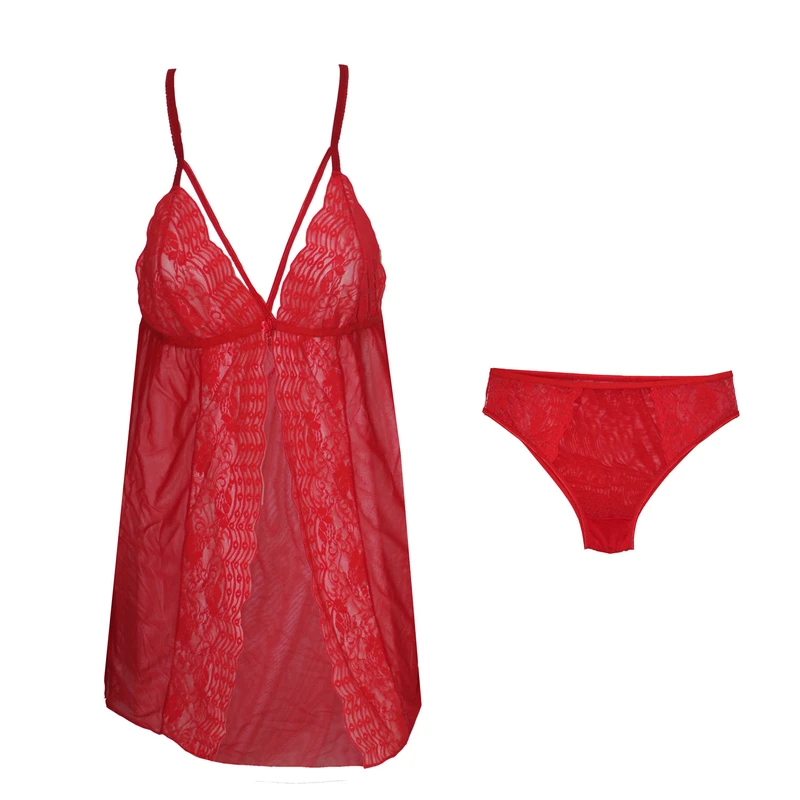 لباس خواب زنانه قرمز توری و دانتل با شورت ست لباس خواب زنانه قرمز توری و دانتل با شورت ست