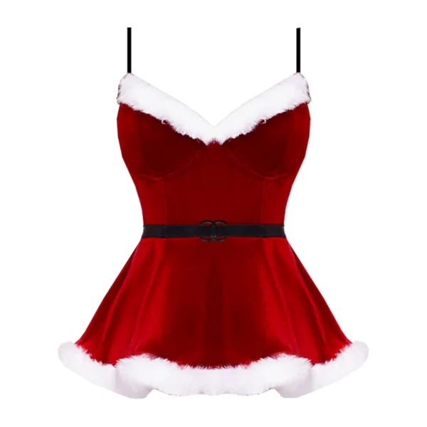 لباس خواب زنانه قرمز مخملی فانتزی طرح کریسمس