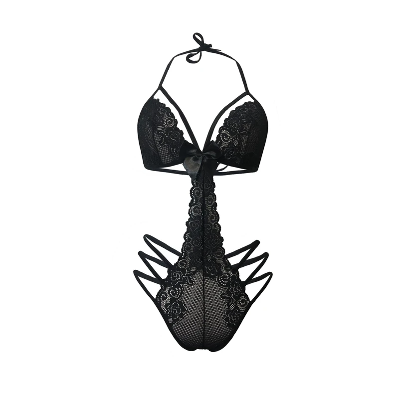 لباس خواب زنانه گیپور مشکی مدل فانتزی