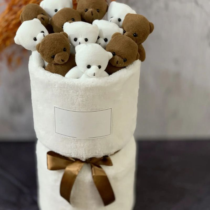 بوکت عروسک خرسی سفید و قهوه_ای