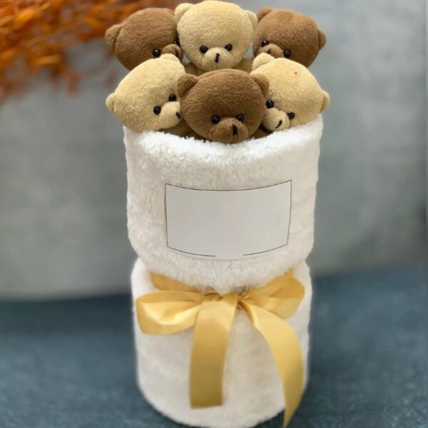 بوکت عروسک خرسی قهوه‌ای هدیه لاکچری