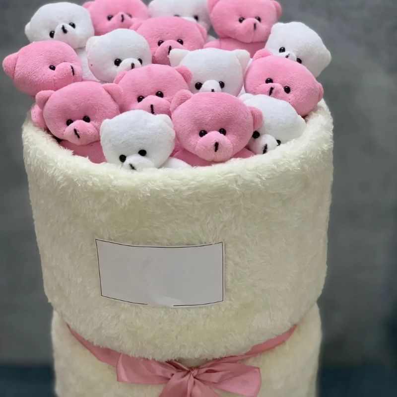 بوکت عروسکی خرسی صورتی و سفید