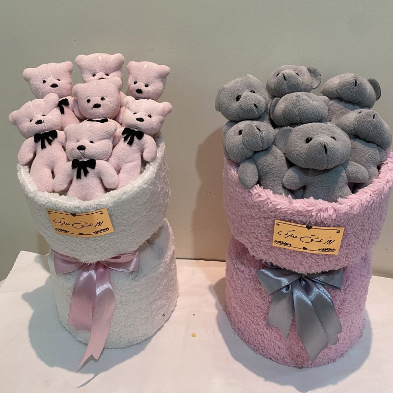بوکت عروسکی خرسی صورتی و طوسی