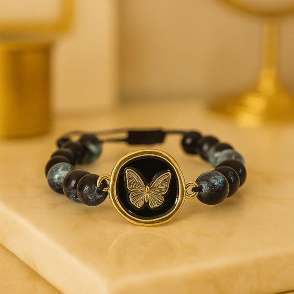 دستبند مهره ای پروانه طلایی