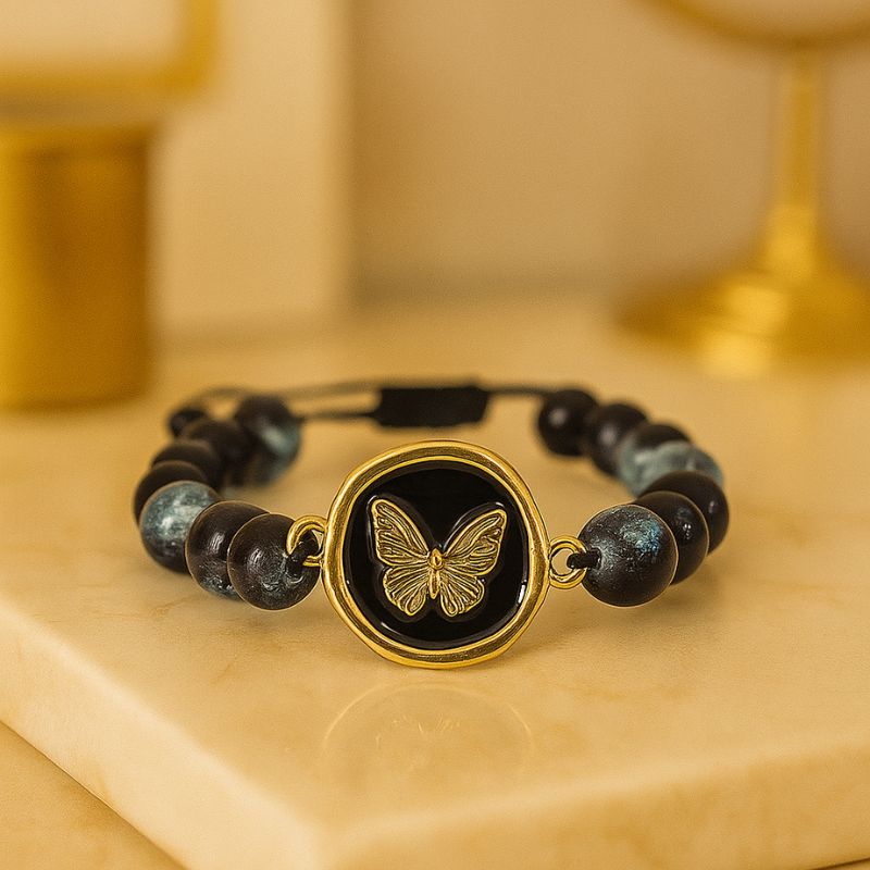 دستبند مهره ای پروانه طلایی