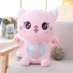 عروسک گربه صورتی بامزه با قلب براق ارتفاع 25 سانتی متر