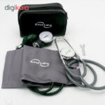 فشارسنج عقربه‌ای ایزی لایف مدل HS-2000 با نمایش میانگین نتایج، نشانگر طبقه‌بندی فشار خون، نمایش فشار ماکزیمم و مینیمم، تعداد ضربان قلب، قابلیت نمایش تاریخ و ساعت، بک‌لایت، خاموشی خودکار، به همراه گوشی طبی مدل HS-30B و کیف نگهدارنده