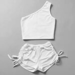 ست تاپ و شلوارک راحتی زنانه مدل یقه رومی
