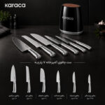 سرویس چاقو 7 پارچه با تیغه استیل و با دسته استیل کاراجا مدل world of art